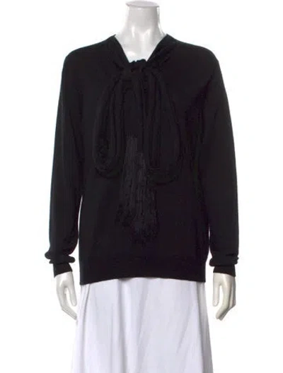 Pre-owned Sandro Merino Wool V-neck Sweater In Black