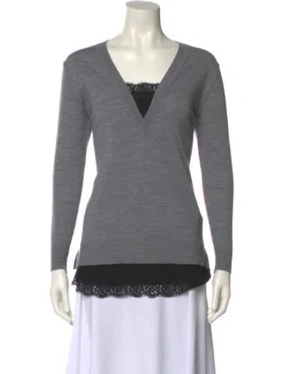 Pre-owned Sandro Merino Wool V-neck Sweater In Gray