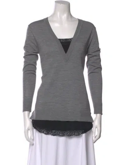 Pre-owned Sandro Merino Wool V-neck Sweater In Gray