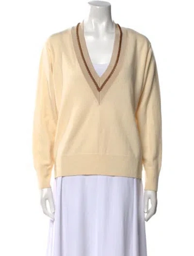 Pre-owned Sandro Merino Wool V-neck Sweater In Neutral