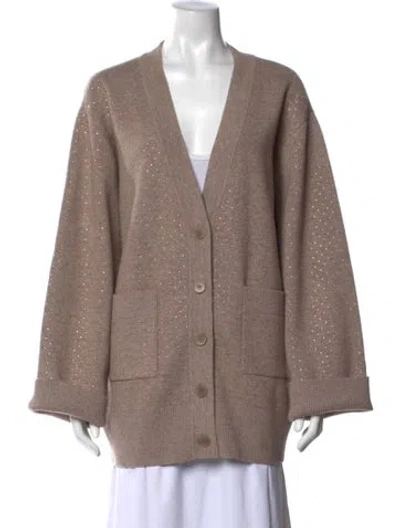 Pre-owned Sandro Merino Wool V-neck Sweater In Neutrals