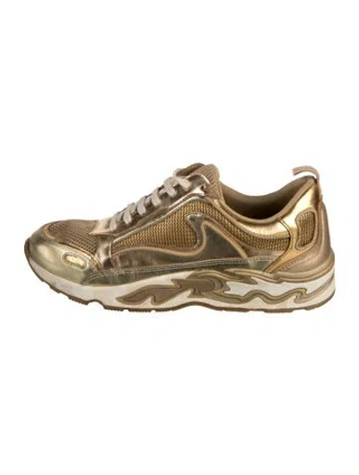 Pre-owned Sandro Mesh Athletic Sneakers In Gold/white