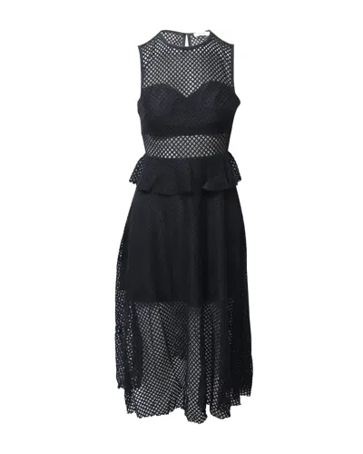 Sandro Mesh Cutout Sleeveless Midi Dress In Black Cotton