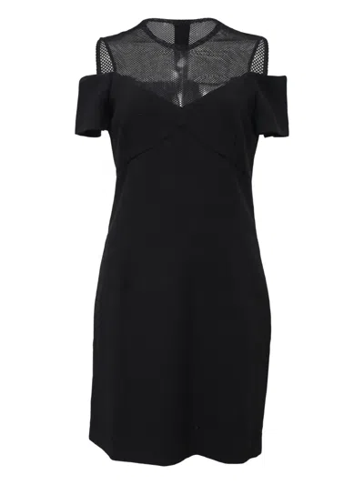 Pre-owned Sandro Mesh-detail Midi Dress In Black
