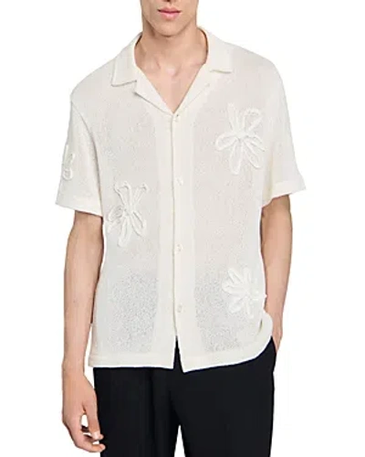 Sandro Mesh Flower Shirt In White