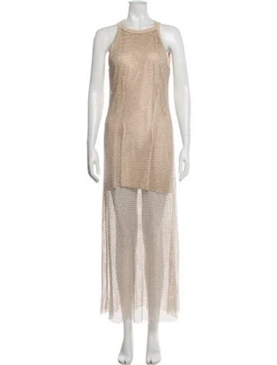 Pre-owned Sandro Mesh Long Dress In Neutral