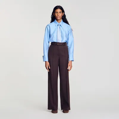 Sandro Metal Ring Trousers In Brown