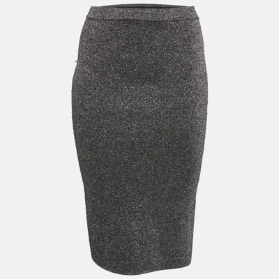 Pre-owned Sandro Metallic Grey Lurex Knit Midi Skirt S In Gray