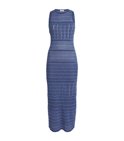 Sandro Metallic Knitted Midi Dress In Blue