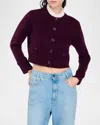 Sandro Ruffle Collar Knitted Cardigan In Bordeaux