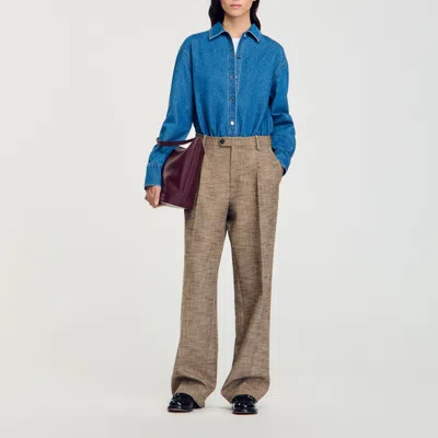 Sandro Micro Houndstooth Trousers In Brown