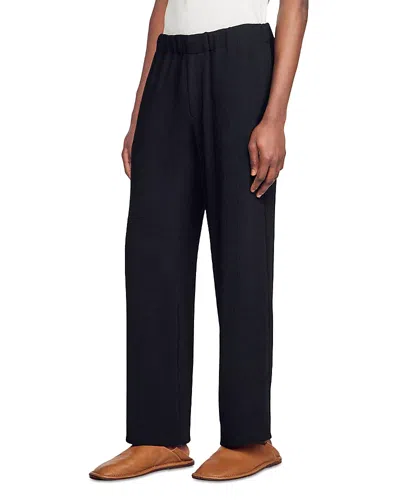 Sandro Micropleated Regular Fit Wide Leg Pants In Black