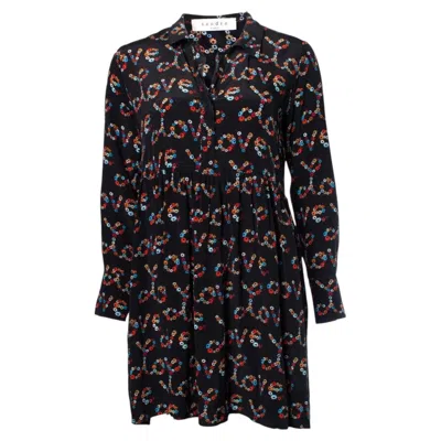 Pre-owned Sandro , Midi Dress With Floral Love Print In Black