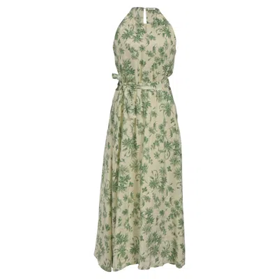 Sandro Midi Palm Print Dress In Cream Linen In White