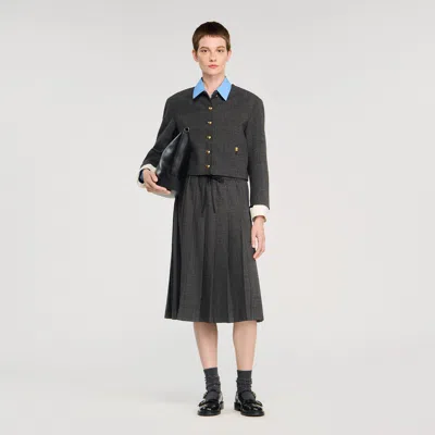 Sandro Midi Pleated Rhinestone Skirt In Gray