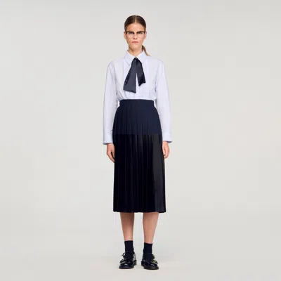 Sandro Womens Navy Blue Pleated High-rise Woven Midi Skirt