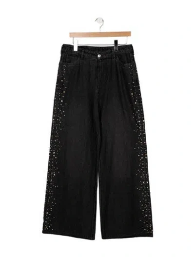 Pre-owned Sandro Mid-rise Wide Leg Jeans In Black