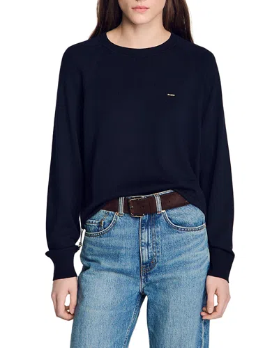 Sandro Mika Crewneck Sweater In Navy Blue
