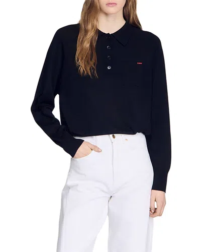 Sandro Miki Wool Blend Polo Sweater In Black