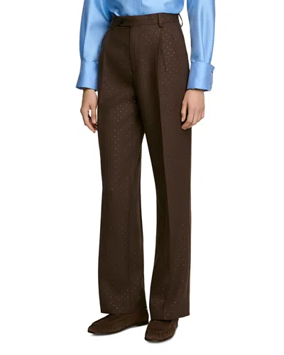 Sandro Miles Rhinestone Tab Waist Pants In Brown