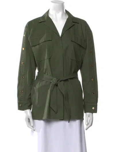 Pre-owned Sandro Military Long Sleeve Button-up Top In Green