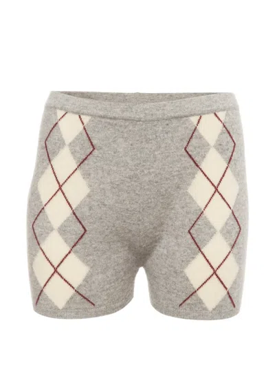 Pre-owned Sandro Miloe Argyle Knit Shorts In Grey