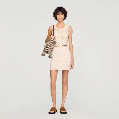 Sandro Mini Beaded Crochet Skirt In Pink