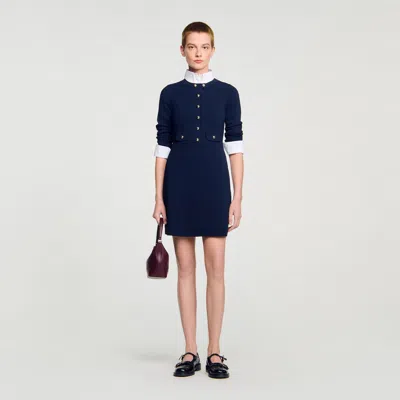 Sandro Mini Button-up Knit Dress In Blue