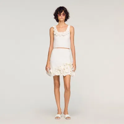 Sandro Short Floral Knit Skirt In White