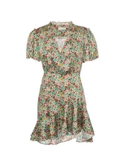 Pre-owned Sandro Mini Floral-print Ruffled Dress In Neutral