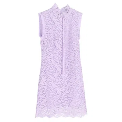 Sandro Mini Golda Ribbon Detail Lace Dress In Purple Cotton