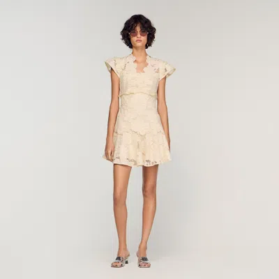 Sandro Mini Guipure Dress In Neutral