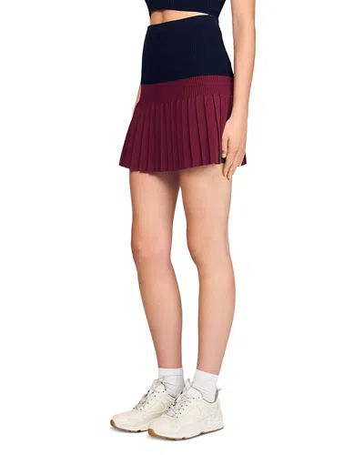 SANDRO MINI KNIT AND DENIM SKIRT