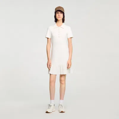Sandro Mini Knit Dress With Polo Neck In White