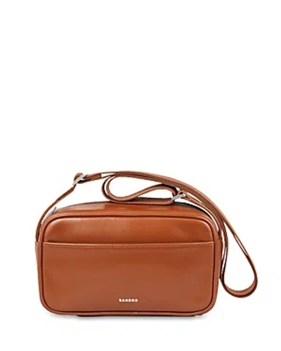 Sandro Mens Bruns Logo-embossed Leather Mini Bag In Brown