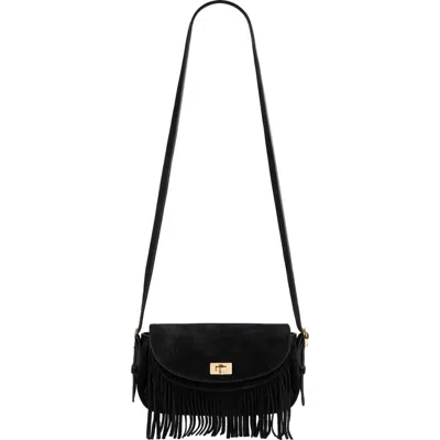 Sandro Le Mini Mambo Fringed Suede Shoulder Bag In Black