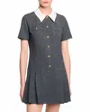 Sandro Short Pleated Dress With Rhinestones In Gray