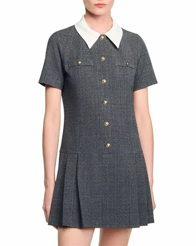 SANDRO MINI PLEATED DRESS WITH RHINESTONES