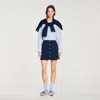 Sandro Short Ribbed Skirt With Press Studs In Blue