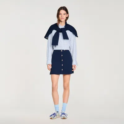 SANDRO MINI RIBBED SKIRT WITH PRESS STUDS