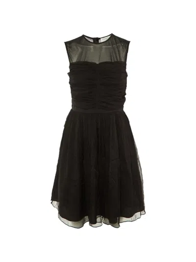 Pre-owned Sandro Mini Ruffled Silk-chiffon Dress In Black