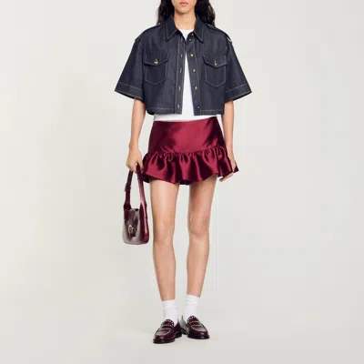 Sandro Mini Short Jupe En Satin In Burgundy