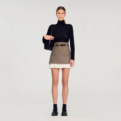 Sandro Mini Skirt With Frill And Belt In Multi