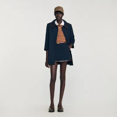 Sandro Mini Skirt With Leather Bands In Brown