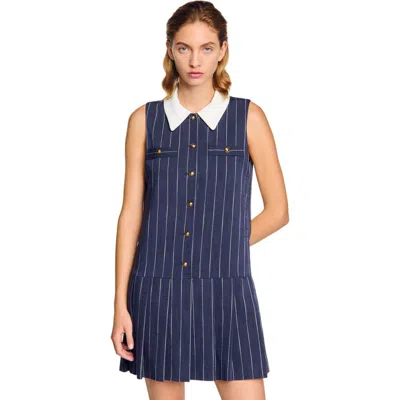 Sandro Mini Striped Dress In Blue