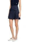 Sandro Mini Striped Pleated Skirt In Blue