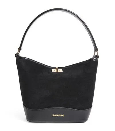 Sandro Mini Suede Tangoso Bucket Bag In Black