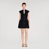 Sandro Womens Black Capped-sleeves Buttoned Knitted Mini Dress In Black