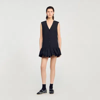 Sandro Mini Tailored Dress With Ruffle In Black
