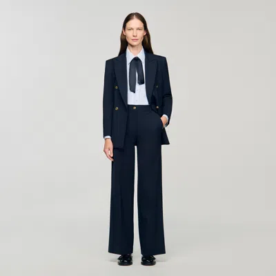 Sandro Minimal Chalk-striped Trousers In Blue